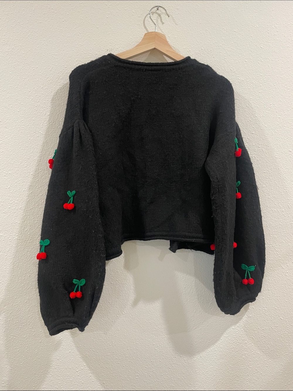 FARM Rio Anthropologie Crochet Cherry Embroidered Sweater Black Cardigan XS - Picture 14 of 15